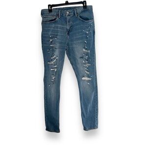 H&M Men's Slim Fit Distressed Blue Jeans, Waist 34